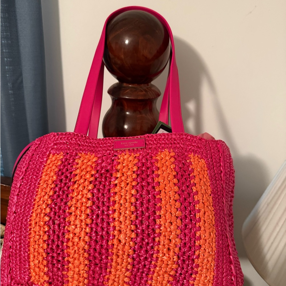 NWT Kate spade New York Pink & Orange Woven Straw Tote